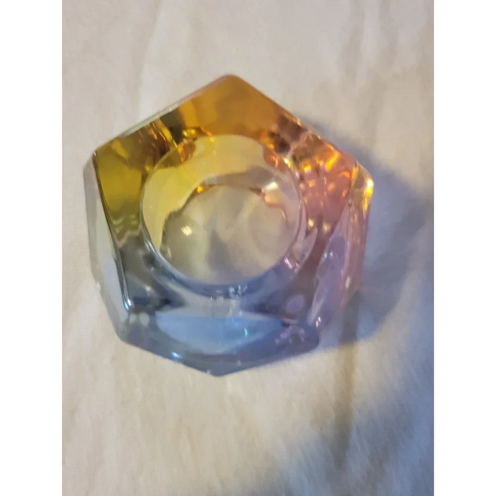 Iridescent Art Glass Tealight‎ Votive Candle Holder Hexagon 3.5